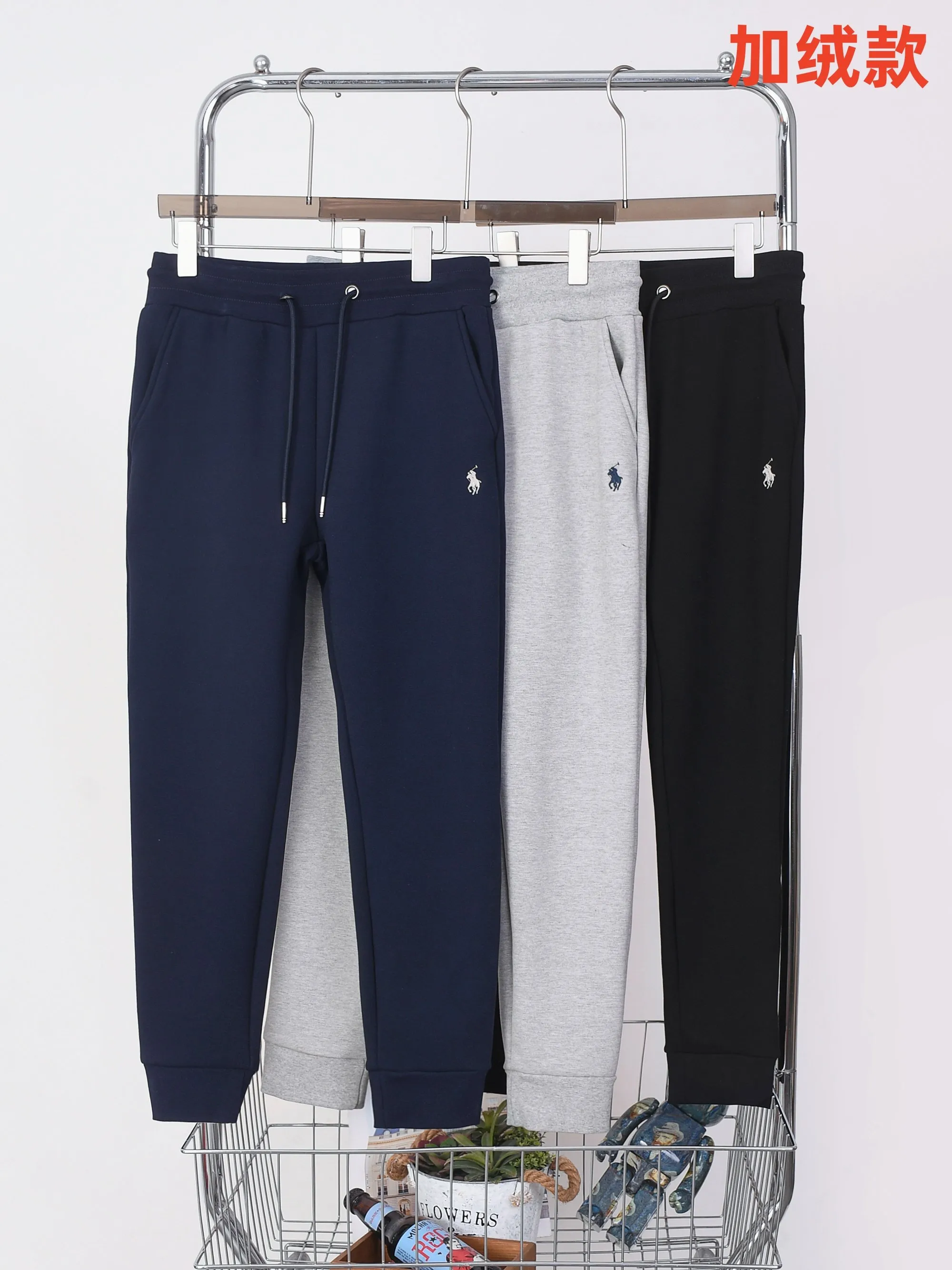 P210 2780#RL Ralph Lauren pony embroidered velvet sweatpants trousers Color: black royal blue gray Size: M-XXL Fabric: 500g composite Austrian velvet Can be matched with 2817 velvet suit